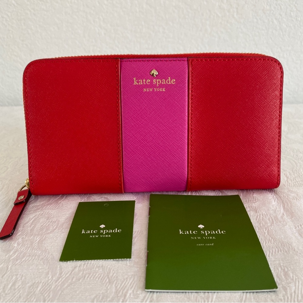 Kate Spade Cedar Street Racing Stripe Wallet Pink Red
